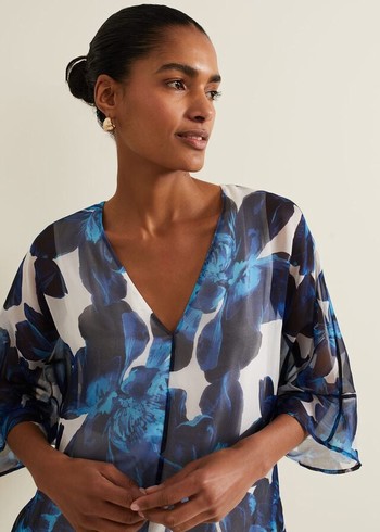 Phase Eight Syra Silk Shirts Blue Canada | EXJHYC-347